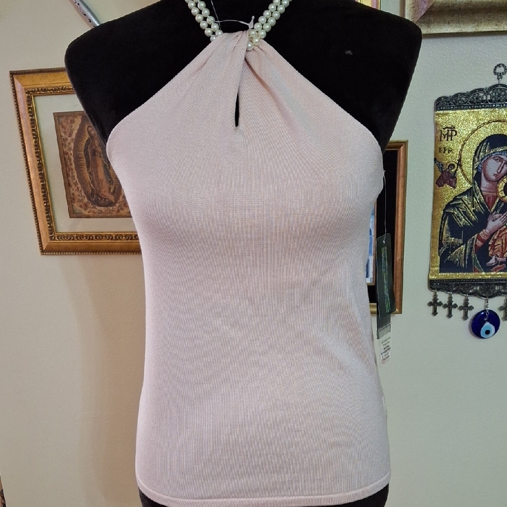 Lauren Ralph Lauren Light Pink Halter Top with Pearl Accent